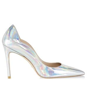 Stuart Weitzman Womens 100 Scallop Pump Shoes Stiletto Pointed Toe Silver 8.5